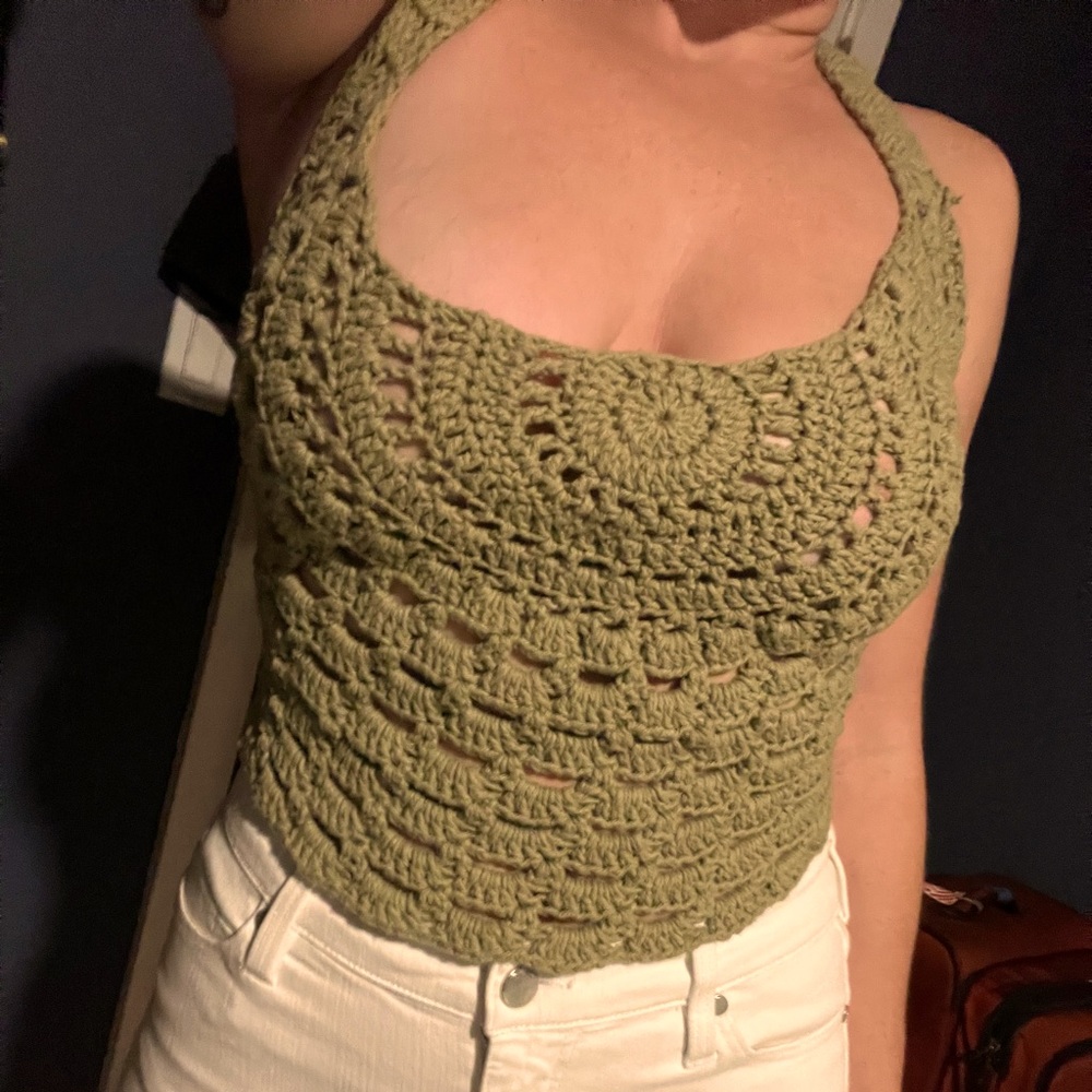 Sage Geeen Hand Woven Lace up Top Medium